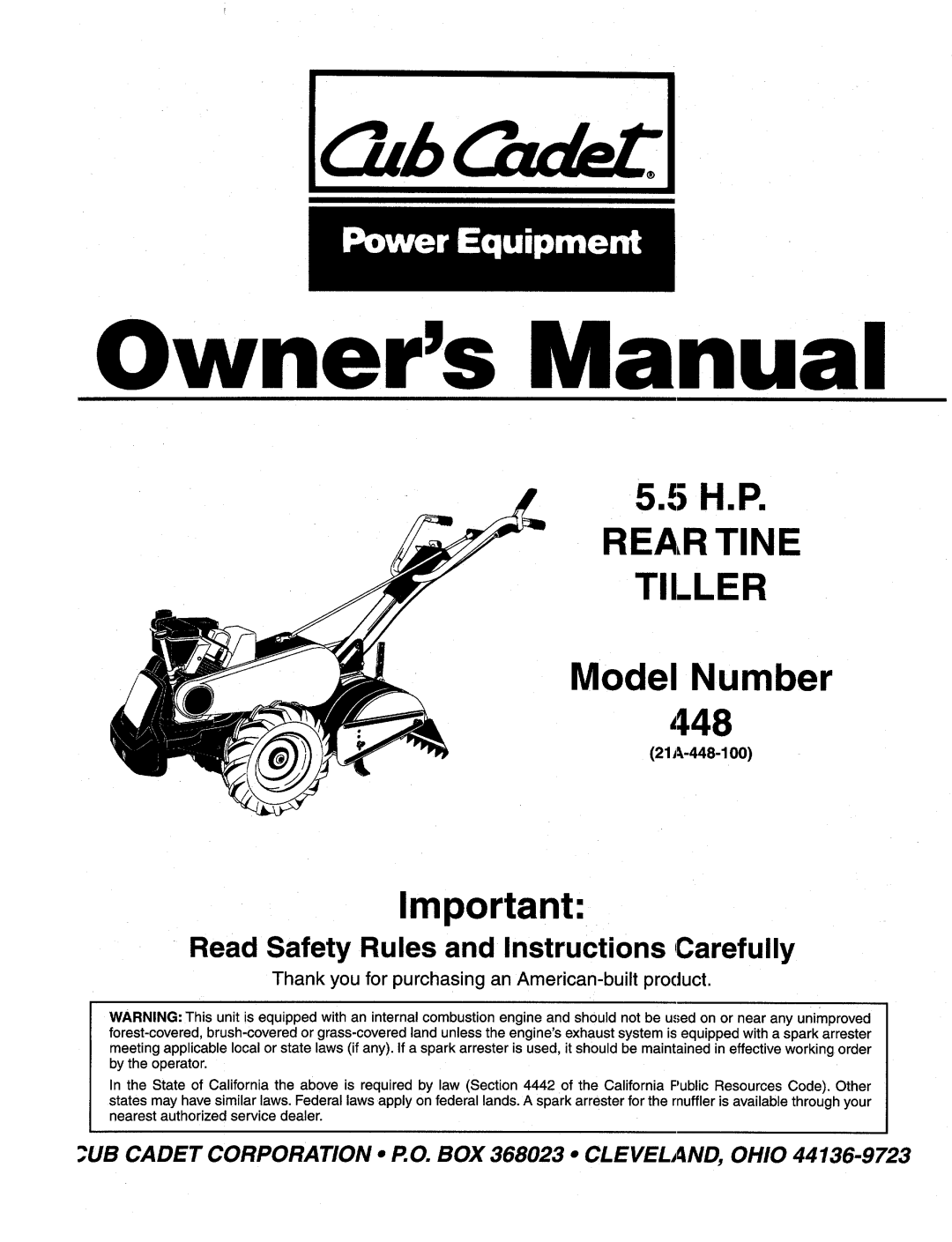 Cub Cadet 448 manual 