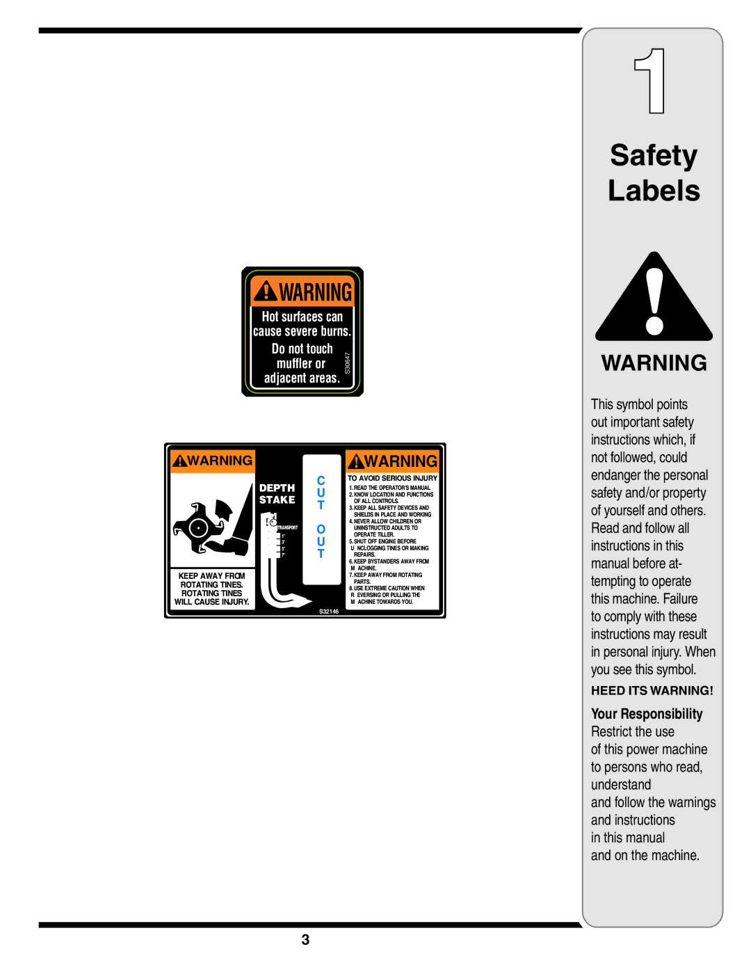 Cub Cadet 450 warranty Safety Labels 