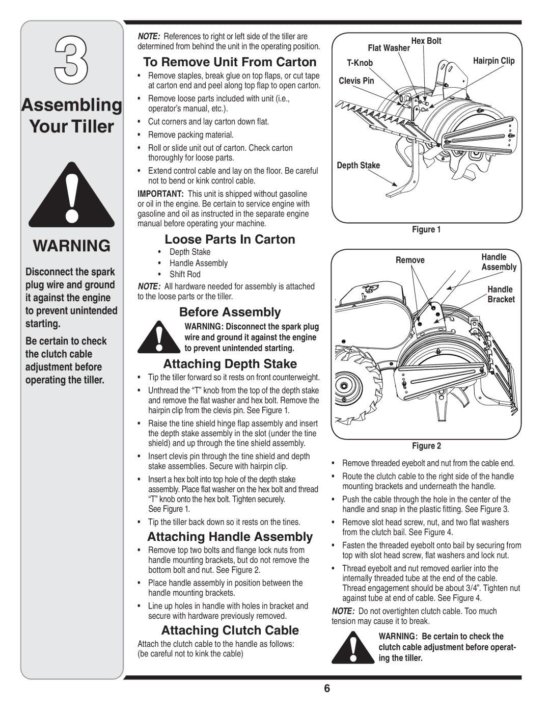 Cub Cadet 450 warranty Assembling Your Tiller 