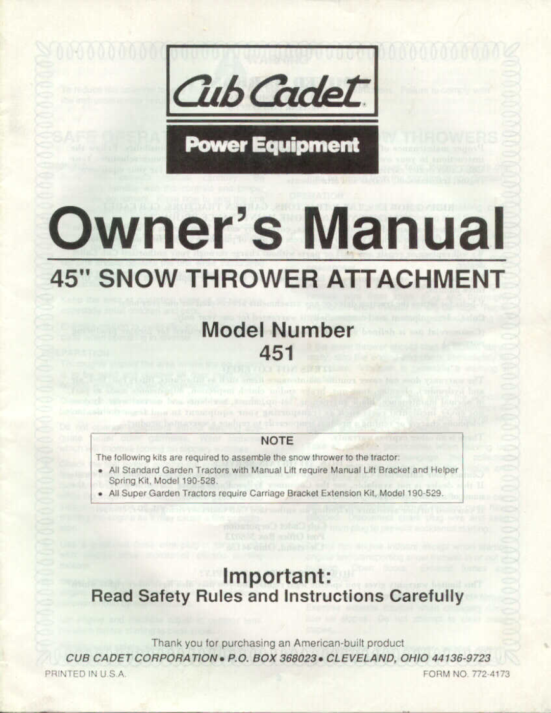 Cub Cadet 451 manual 