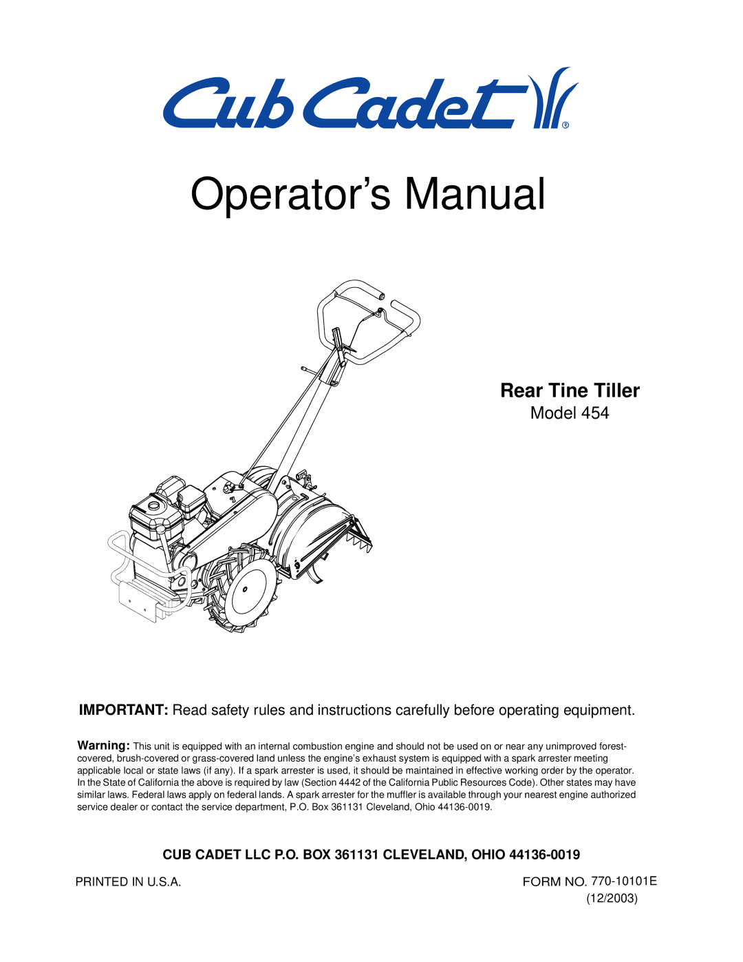 Cub Cadet 454 manual Operator’s Manual 