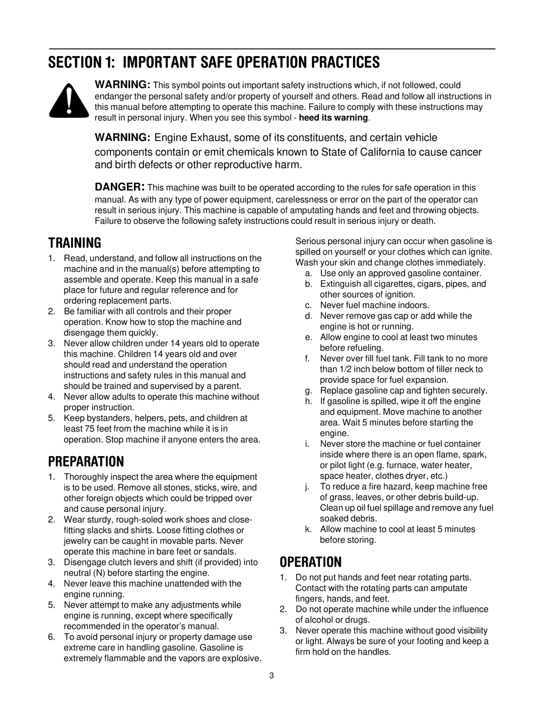 Cub Cadet 454 manual Important Safe Operation Practices, Training 