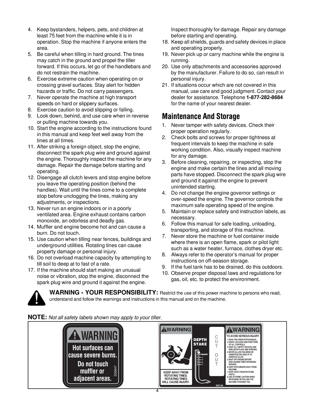 Cub Cadet 454 manual Maintenance And Storage, Adjacent areas 