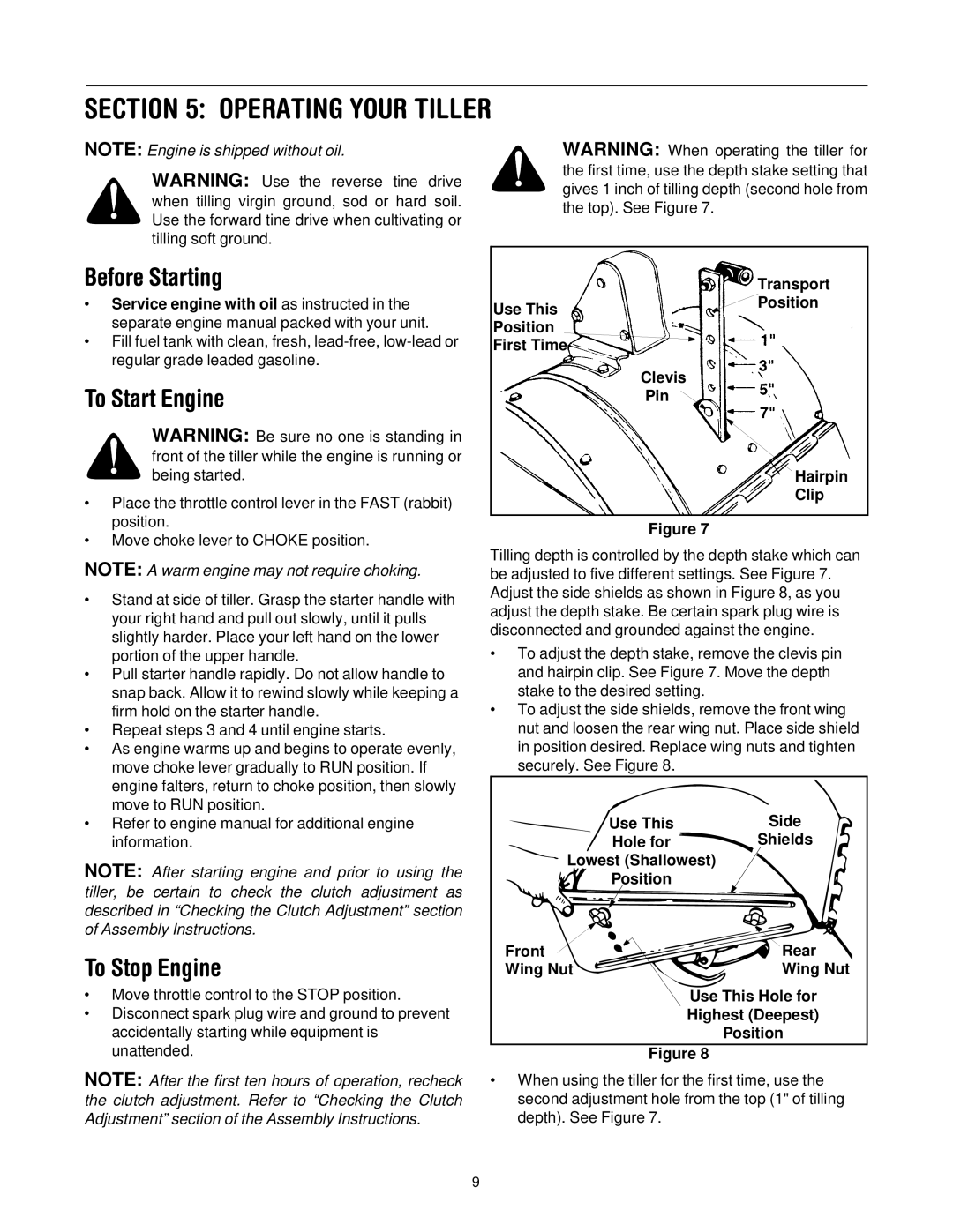 Cub Cadet 454 manual Operating Your Tiller, Before Starting, To Start Engine, To Stop Engine 