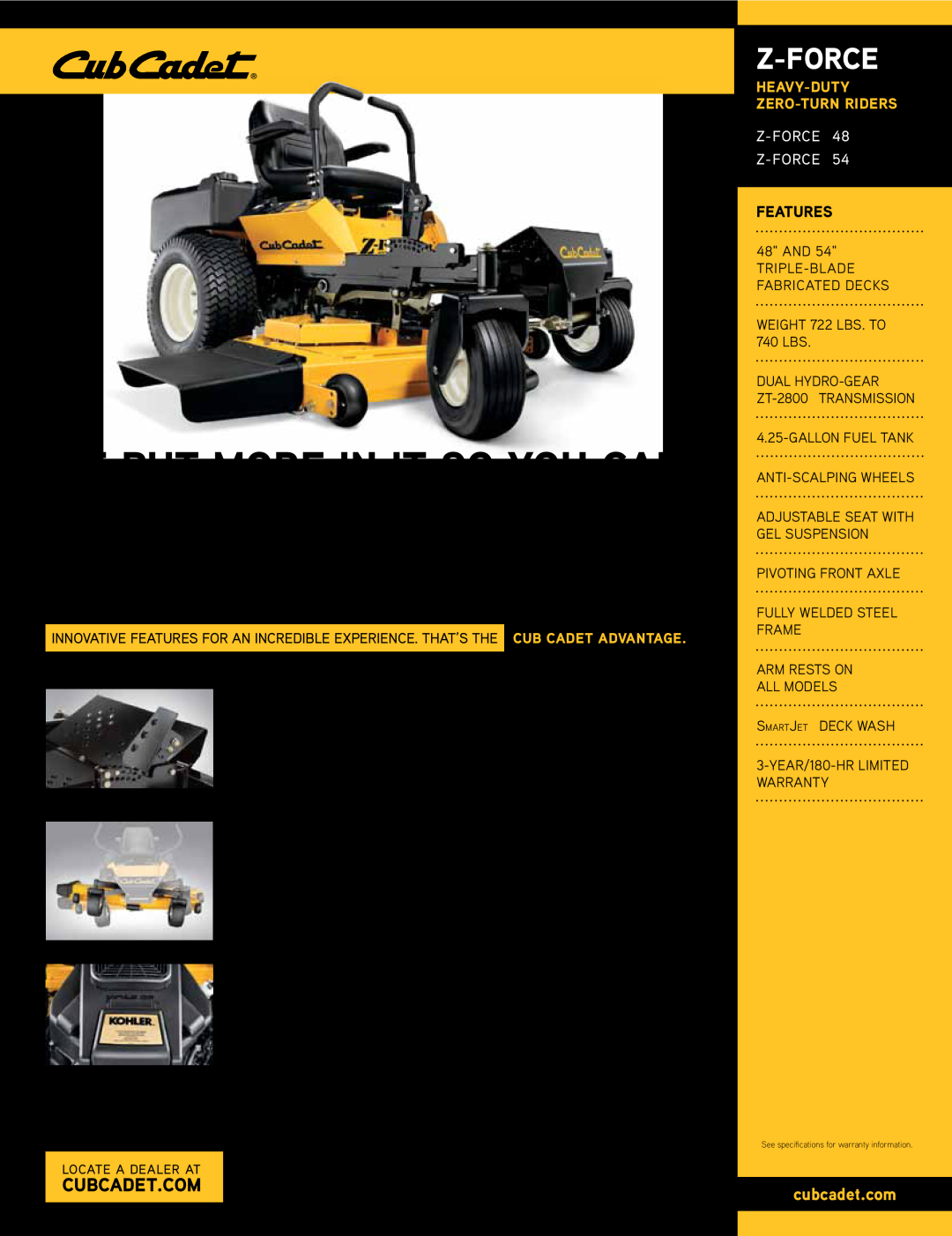 Cub Cadet M72, M48, M60 warranty Full Suspension Seat, about the many benefits of owning a Cub Cadet, they’ll be speechless 
