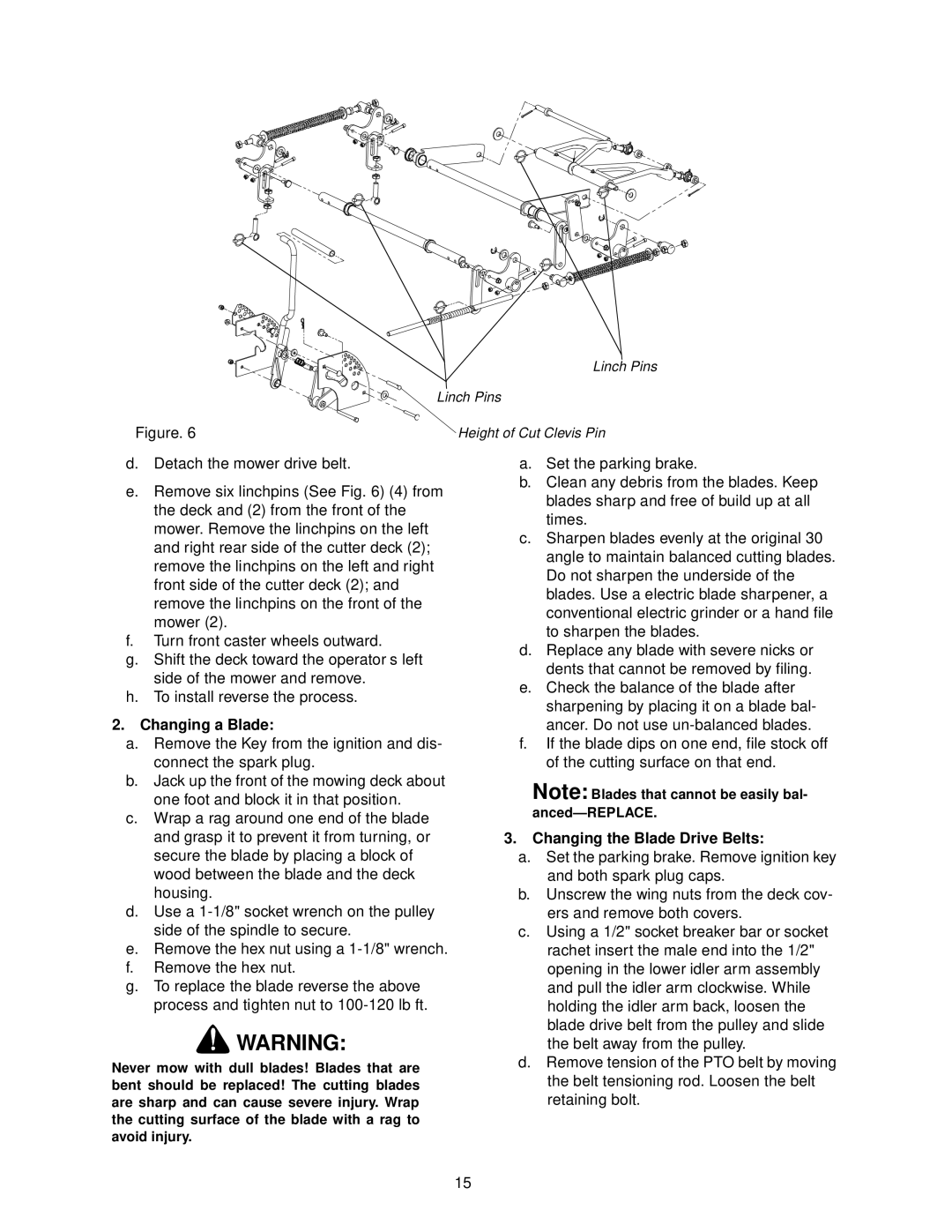 Cub Cadet 48-inch Fabricated Deck service manual Changing a Blade, Changing the Blade Drive Belts 