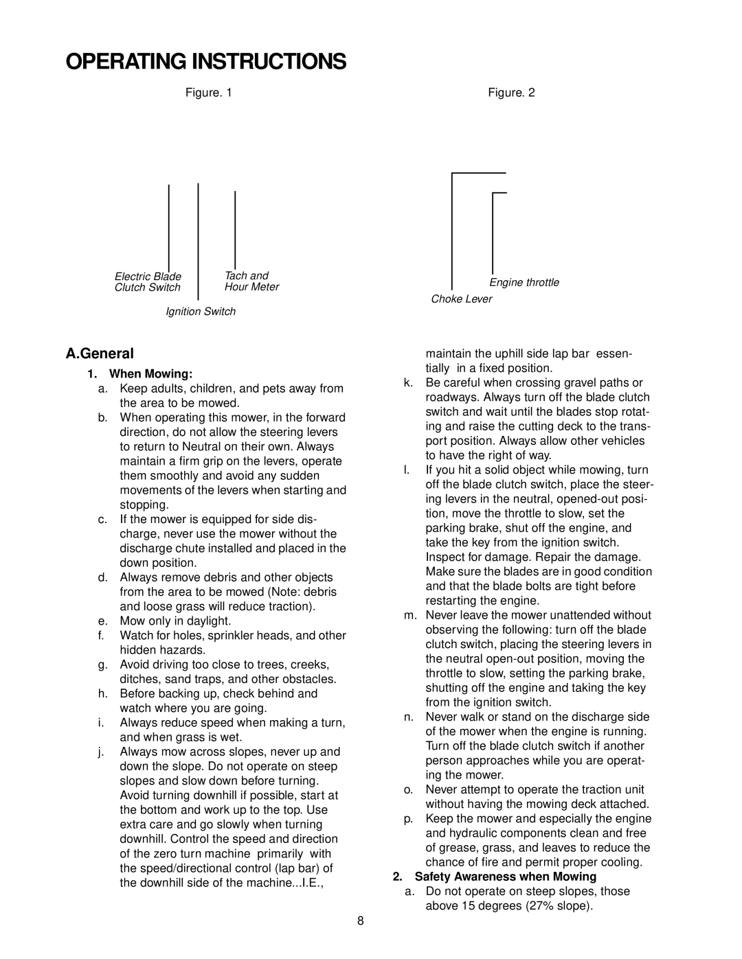 Cub Cadet 48-inch Fabricated Deck service manual Operating Instructions, When Mowing, Safety Awareness when Mowing 