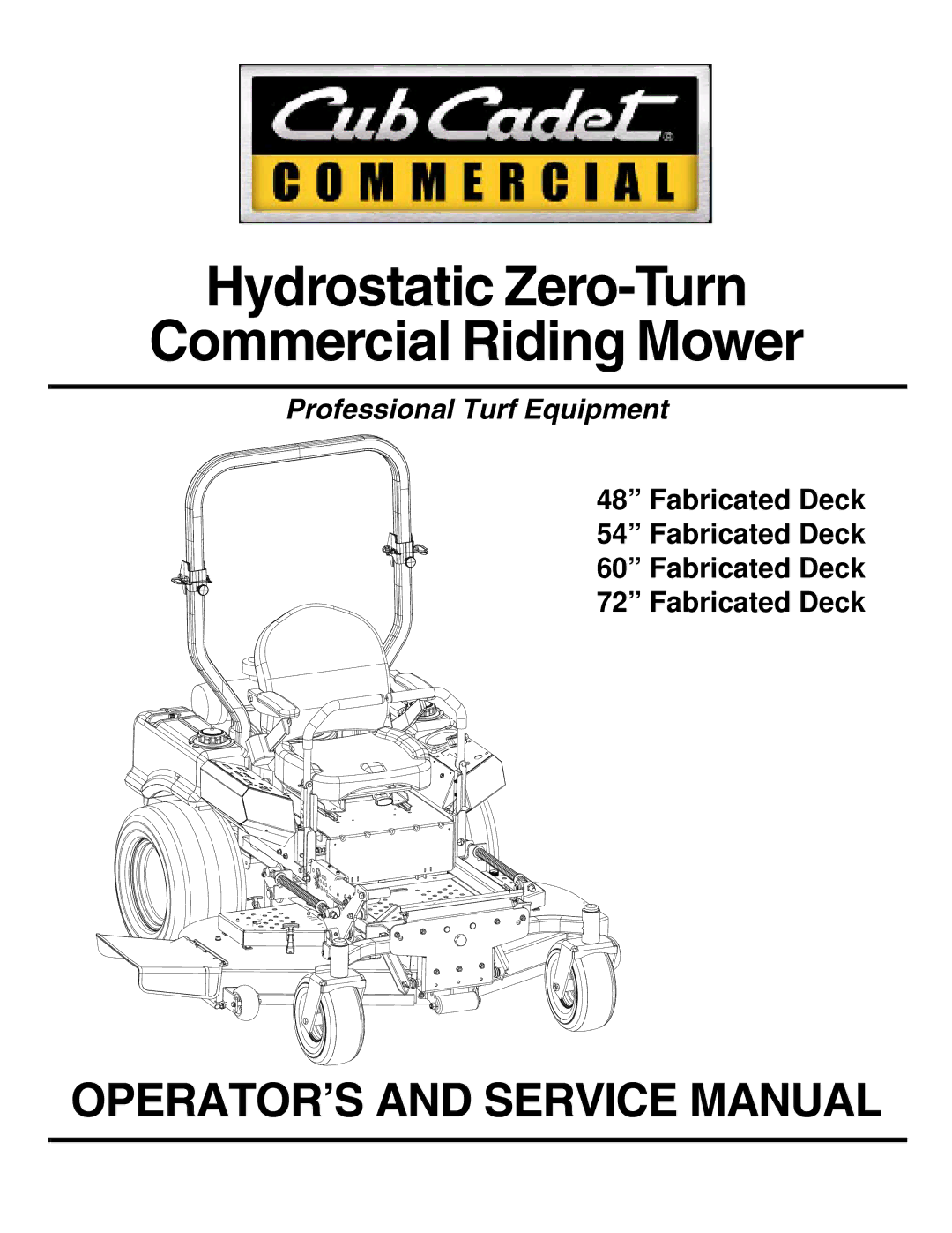 Cub Cadet 48-inch/54-inch/60-inch/72-inch service manual Hydrostatic Zero-Turn Commercial Riding Mower 