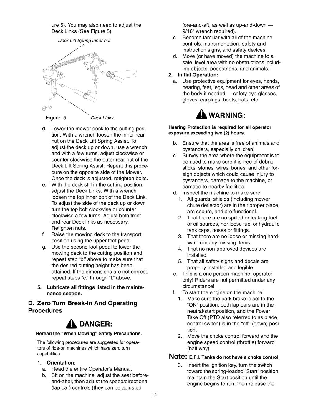 Cub Cadet 48-inch/54-inch/60-inch/72-inch Zero Turn Break-In And Operating Procedures, Orientation, Initial Operation 