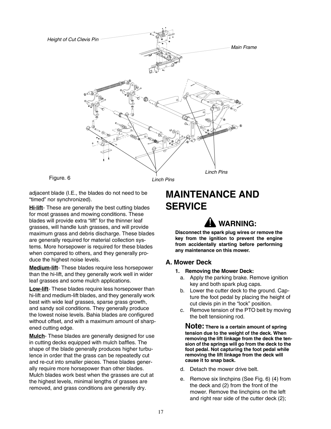 Cub Cadet 48-inch/54-inch/60-inch/72-inch service manual Maintenance Service, Removing the Mower Deck 