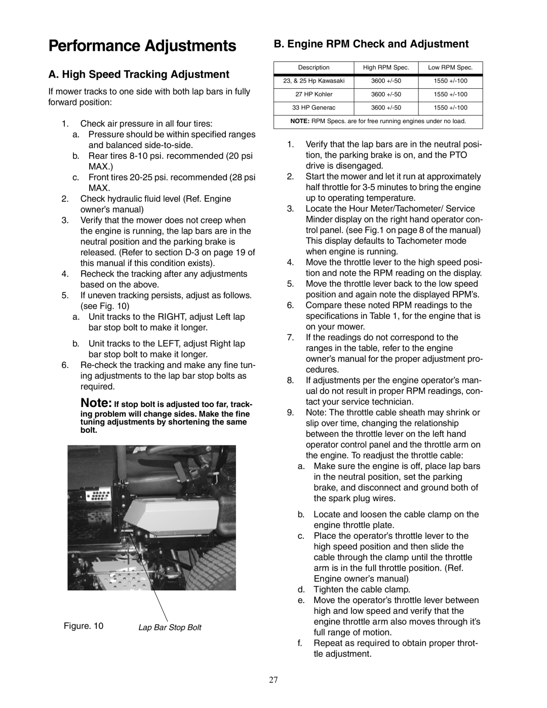 Cub Cadet 48-inch/54-inch/60-inch/72-inch service manual High Speed Tracking Adjustment, Engine RPM Check and Adjustment 