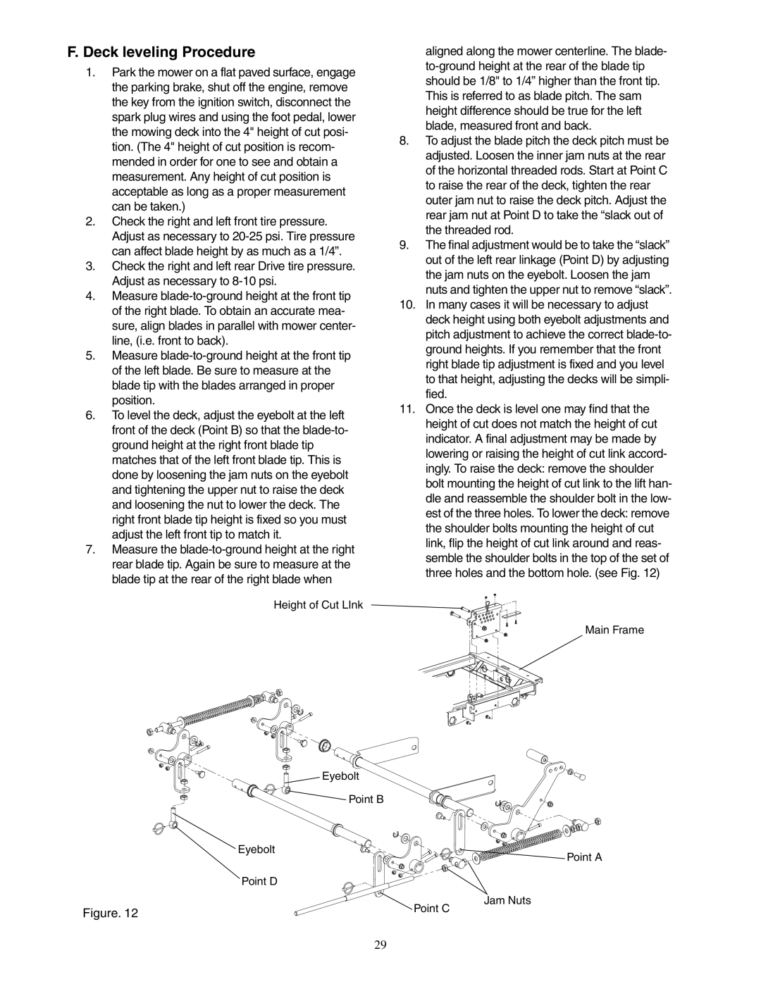 Cub Cadet 48-inch/54-inch/60-inch/72-inch service manual Deck leveling Procedure 