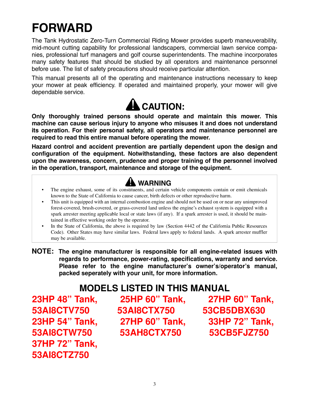 Cub Cadet 48-inch/54-inch/60-inch/72-inch service manual Forward 