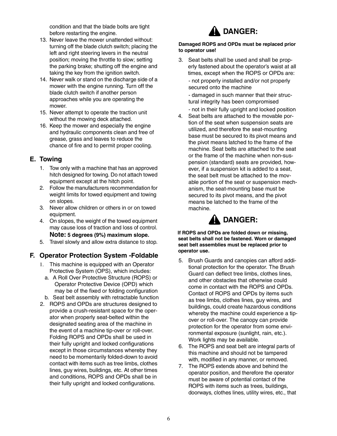 Cub Cadet 48-inch/54-inch/60-inch/72-inch service manual Towing, Operator Protection System -Foldable 