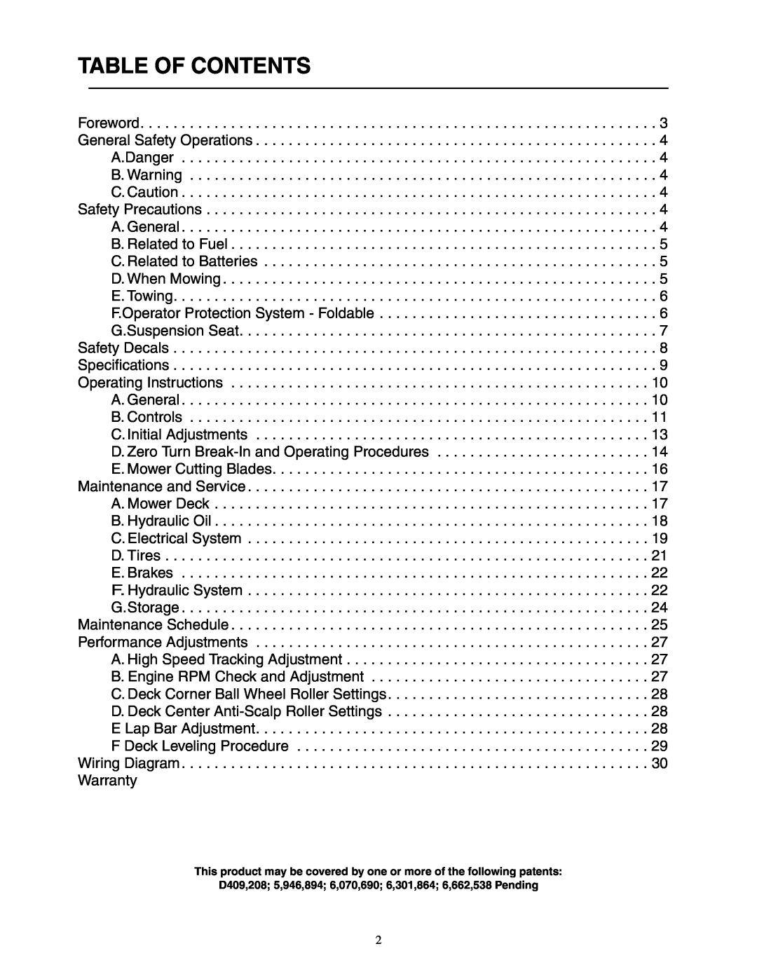 Cub Cadet 48-inch/54-inch/60-inch/72-inch service manual Table Of Contents 
