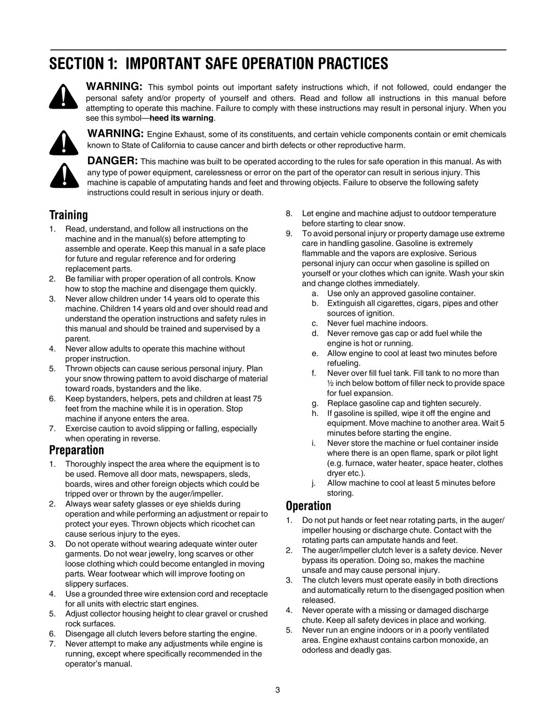 Cub Cadet 521E manual Important Safe Operation Practices, Training 