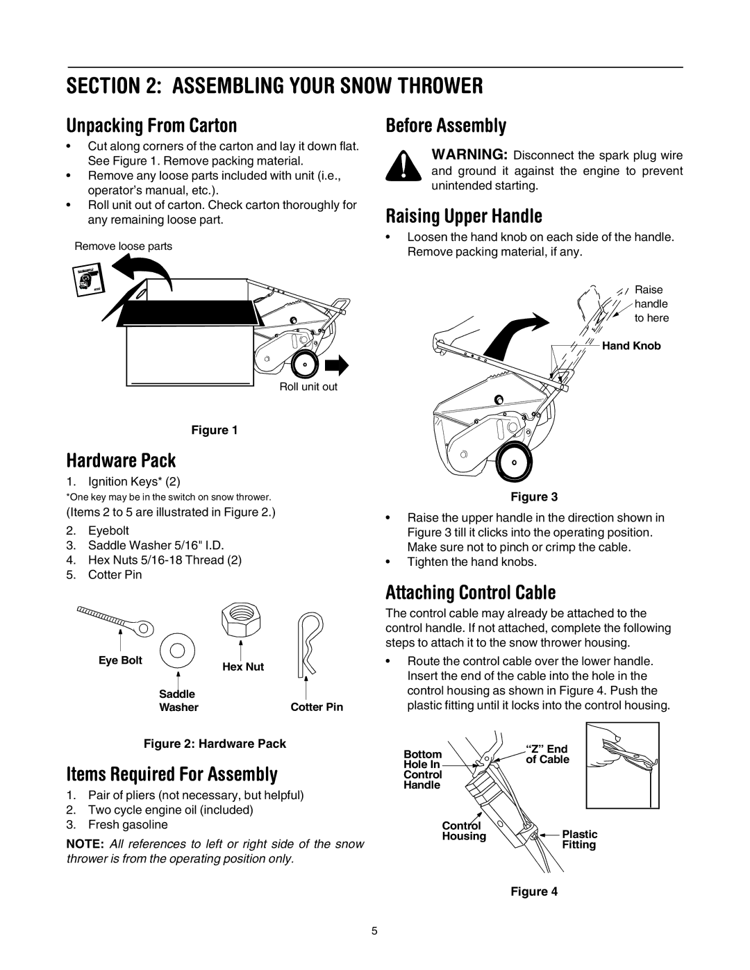 Cub Cadet 521E manual Assembling Your Snow Thrower 