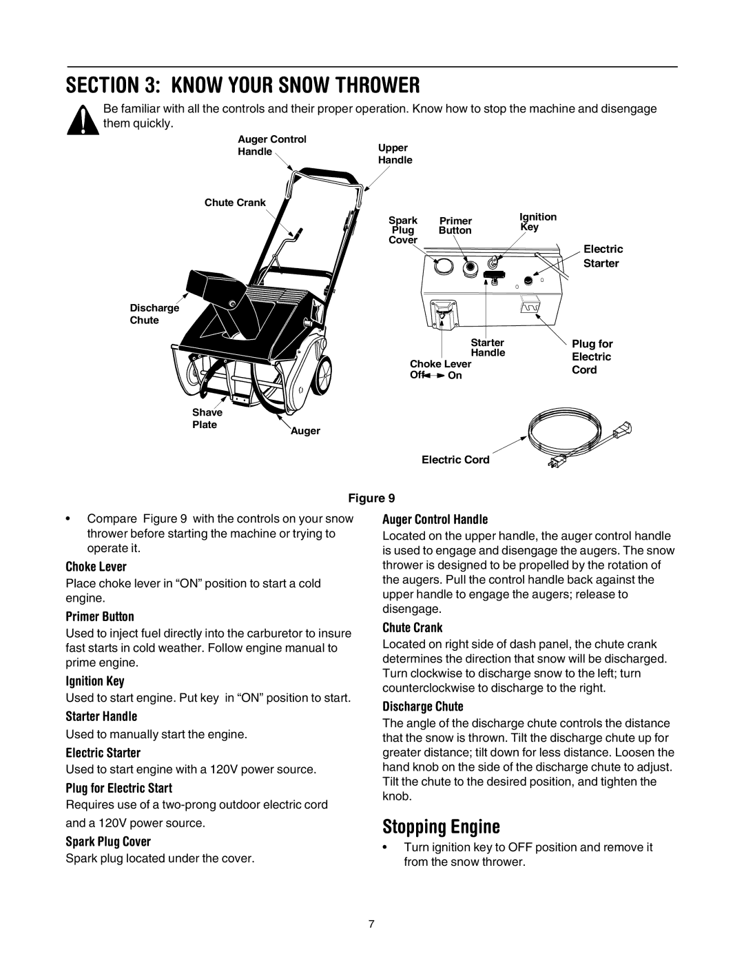 Cub Cadet 521E manual Know Your Snow Thrower, Stopping Engine 