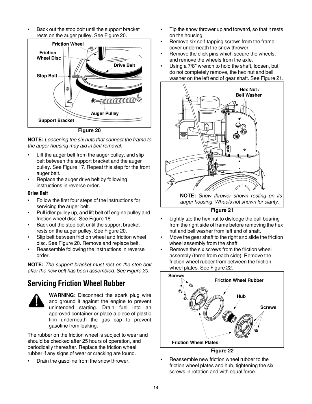 Cub Cadet 522 WE manual Servicing Friction Wheel Rubber, Drive Belt 