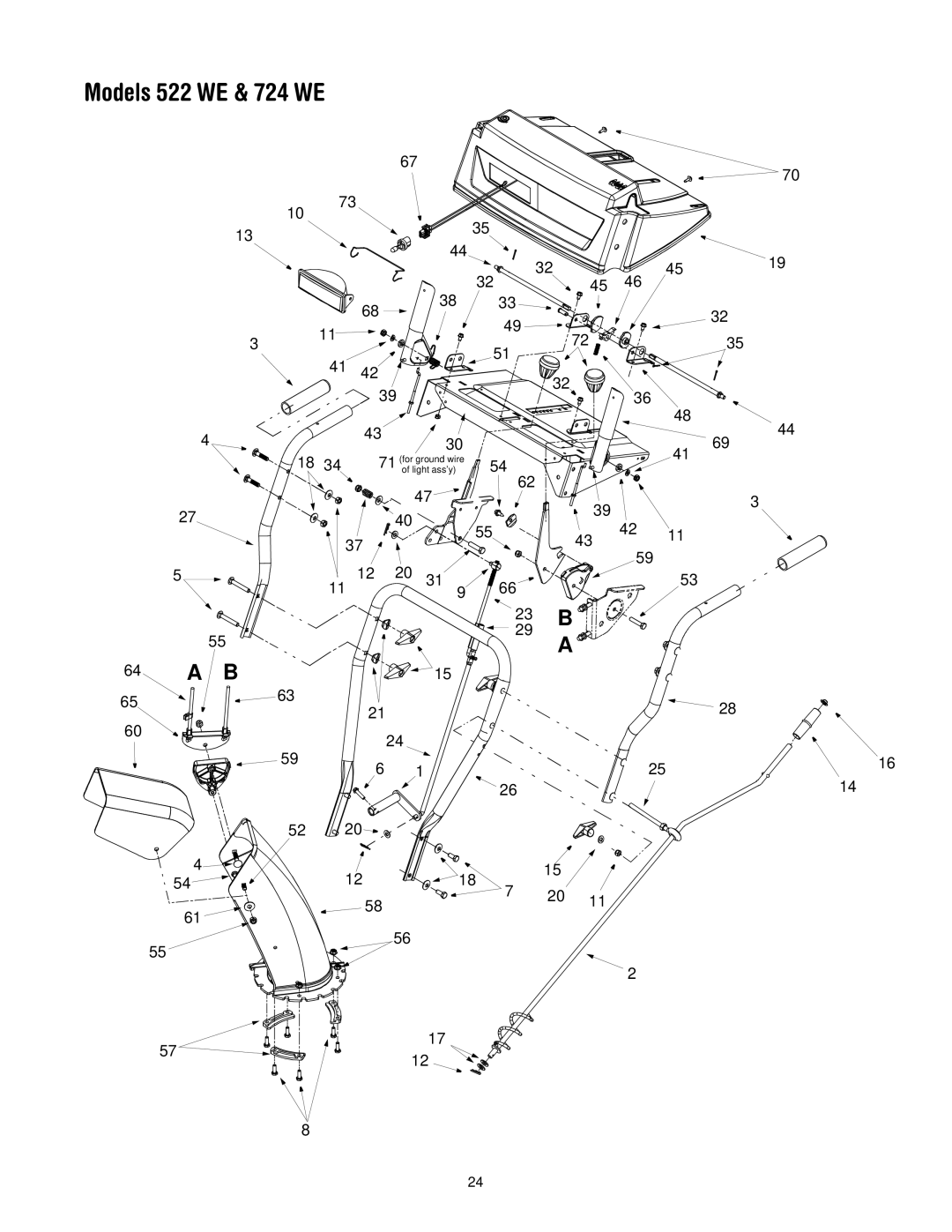 Cub Cadet 522 WE manual For ground wire Light ass’y 