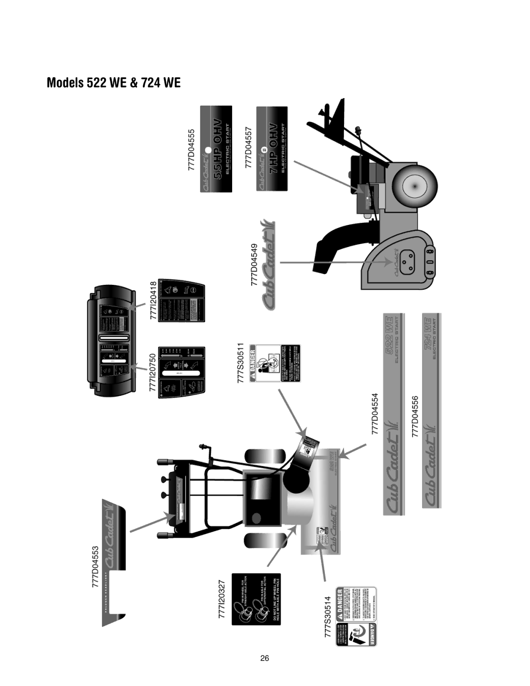 Cub Cadet manual Models 522 WE & 724 WE 