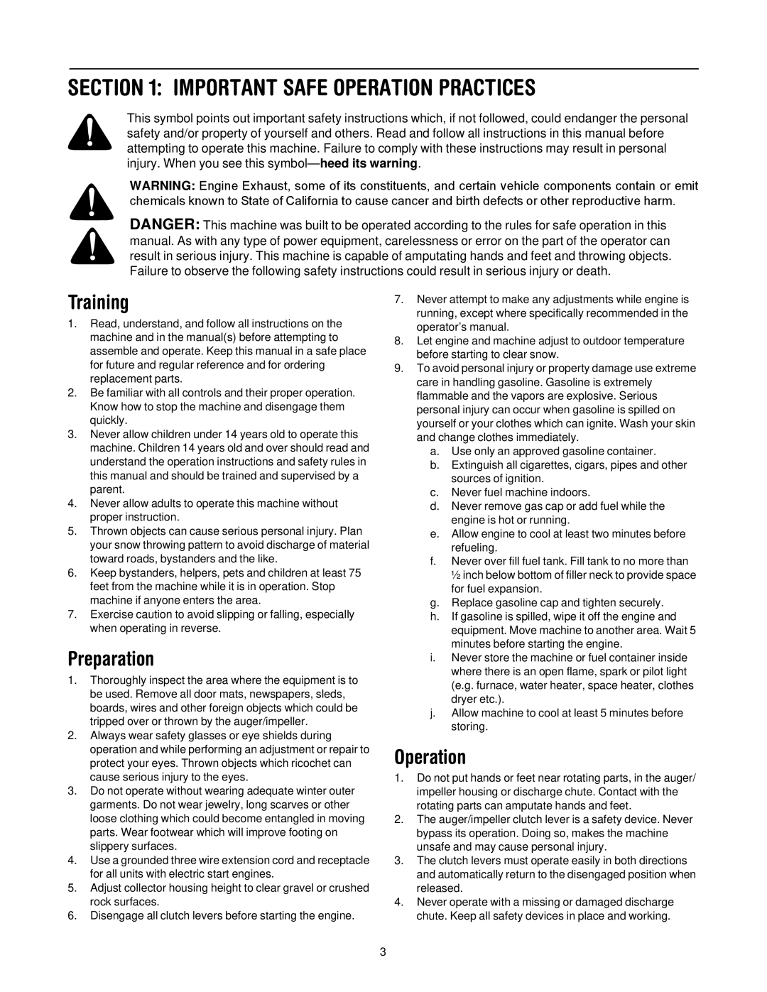 Cub Cadet 522 WE manual Important Safe Operation Practices, Training, Preparation 