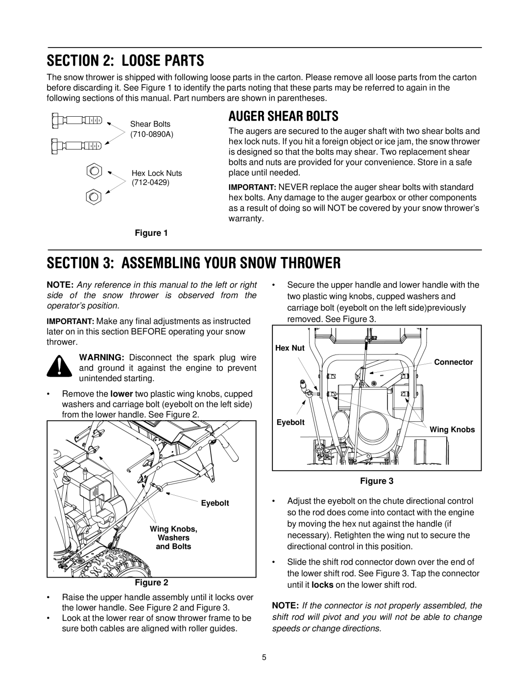 Cub Cadet 522 WE manual Loose Parts, Assembling Your Snow Thrower 