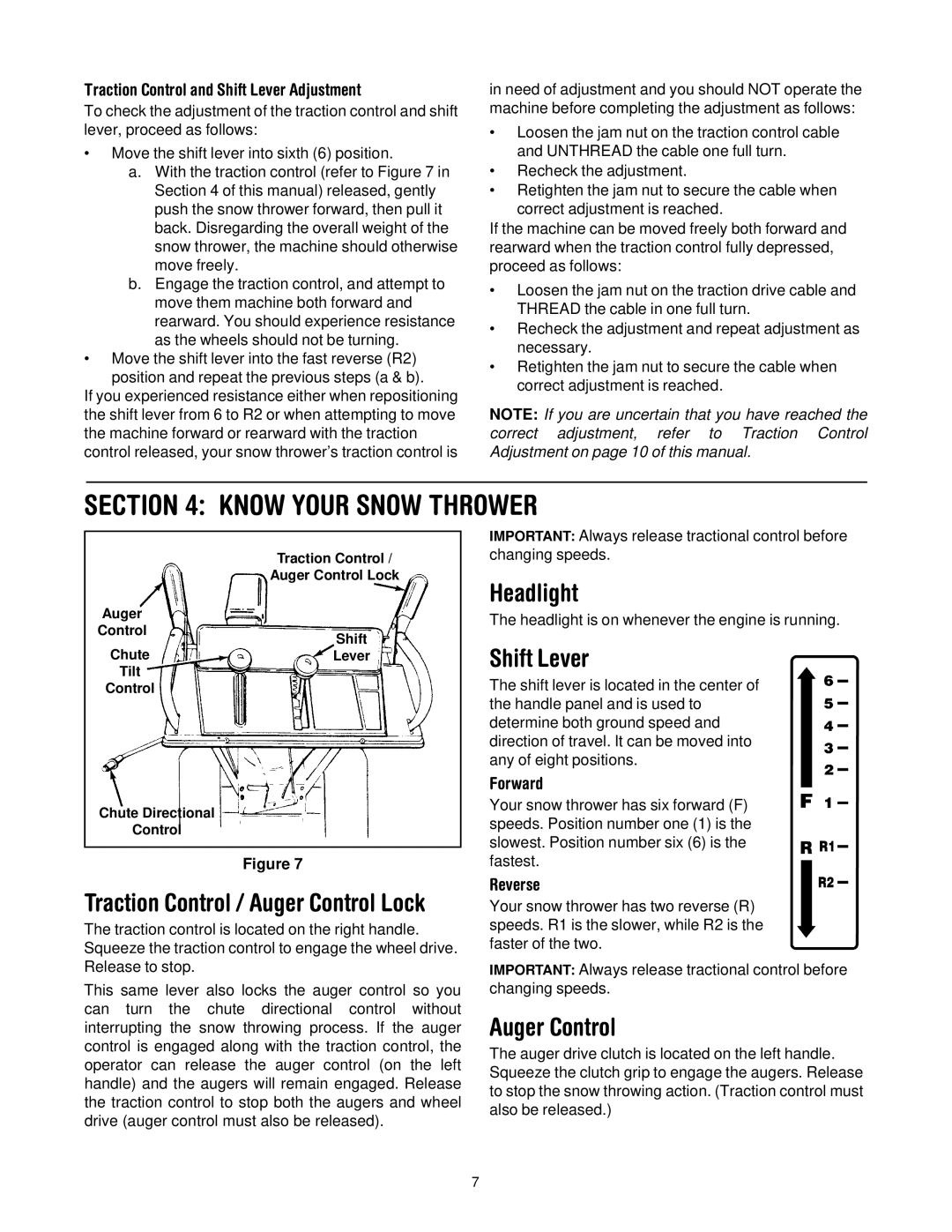 Cub Cadet 522 WE manual Know Your Snow Thrower, Headlight, Shift Lever, Auger Control 