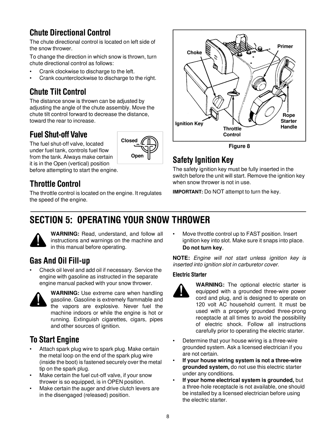 Cub Cadet 522 WE manual Operating Your Snow Thrower 