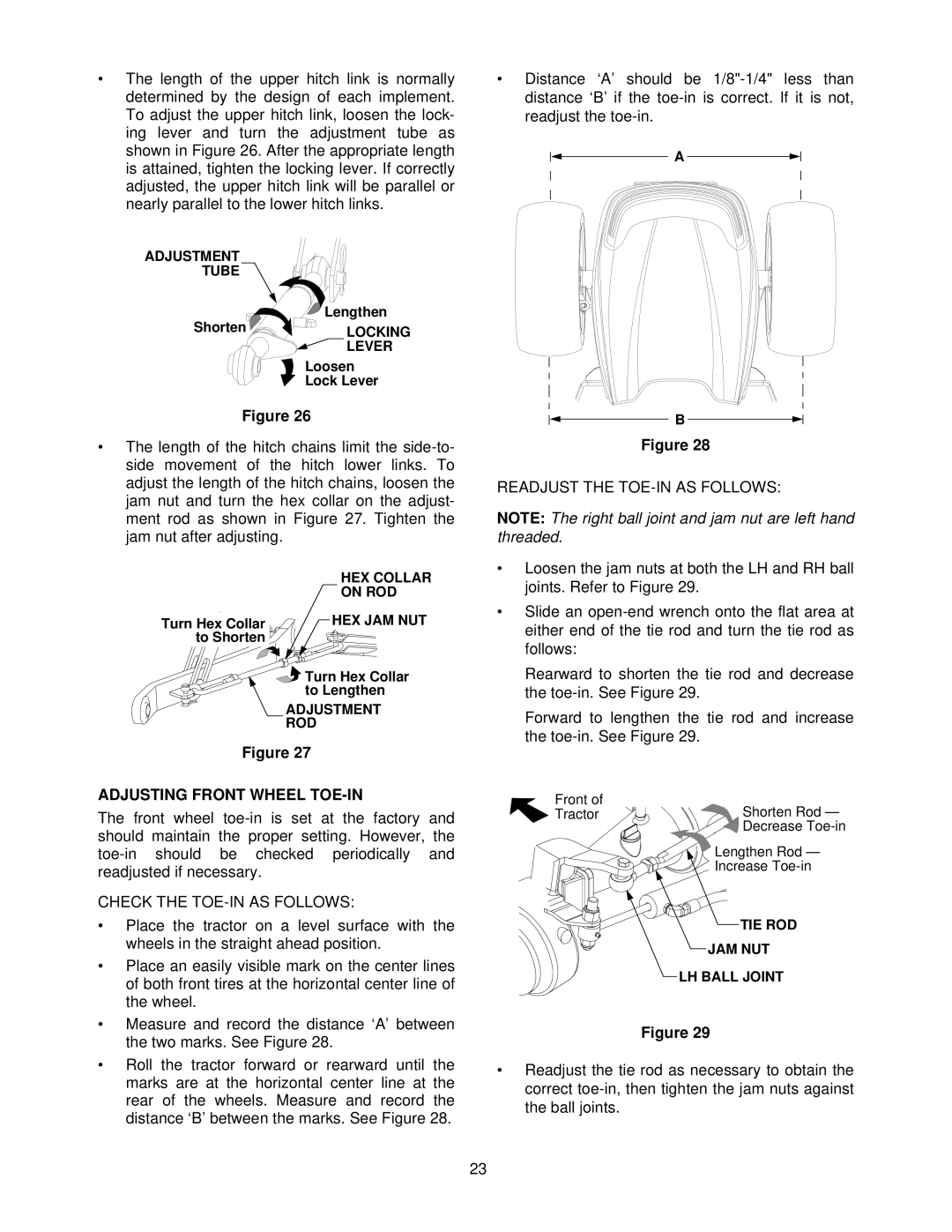 Cub Cadet 5234D manual Adjusting Front Wheel TOE-IN, Check the TOE-IN AS Follows 