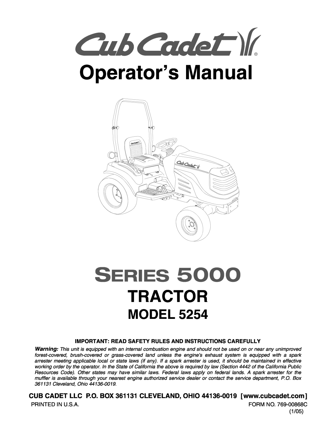 Cub Cadet 5254 manual Important Read Safety Rules And Instructions Carefully, Operator’s Manual, Series, Tractor, Model 