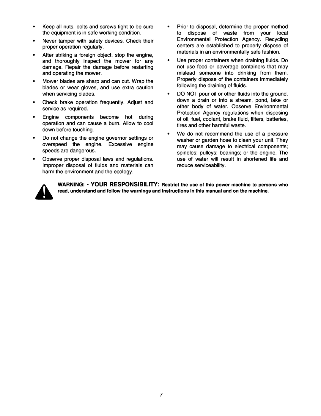 Cub Cadet 5254 manual Check brake operation frequently. Adjust and service as required 