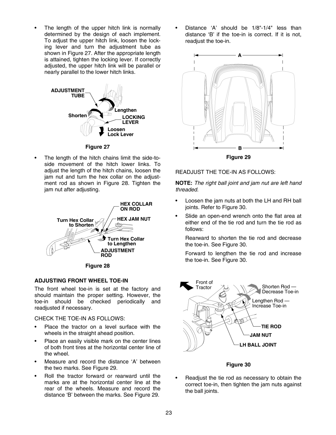 Cub Cadet 5264D manual Adjusting Front Wheel TOE-IN, Check the TOE-IN AS Follows 