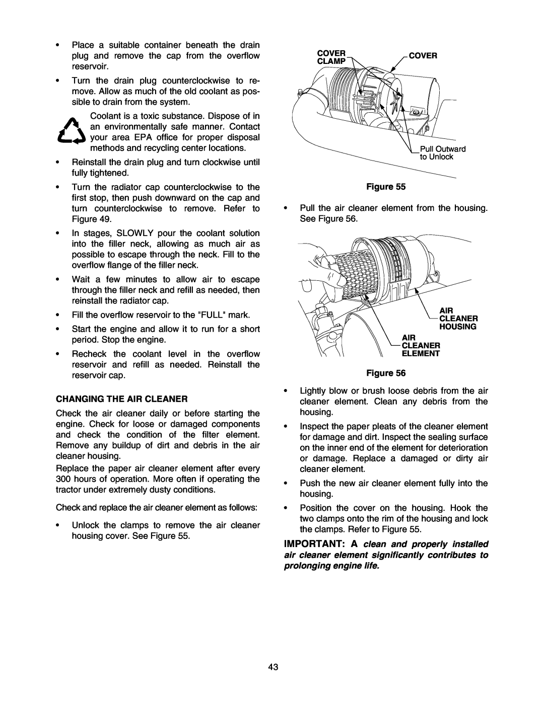 Cub Cadet 5264D manual Changing The Air Cleaner, Pull Outward to Unlock 