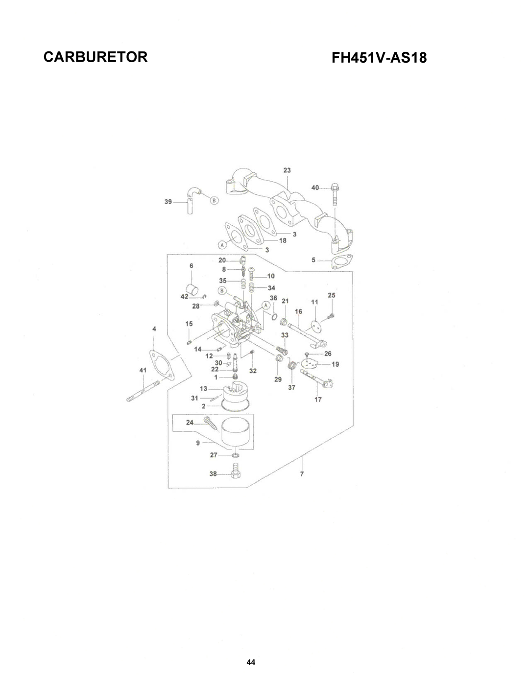 Cub Cadet 53AA5A5L100, 53AA5D2L100, 18HP Z-Force 44, 15HP Z-Force 44 manual CARBURETORFH451V-AS18 