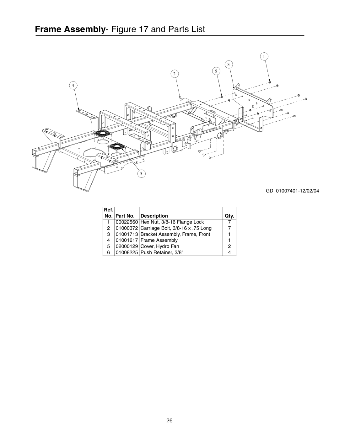 Cub Cadet 53AB5BBP750 manual Frame Assembly- and Parts List 