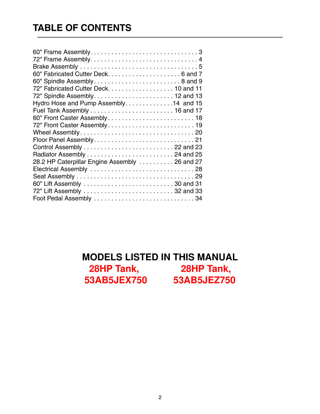 Cub Cadet 53AB5JEZ750, 53AB5JEX750 manual Table of Contents 