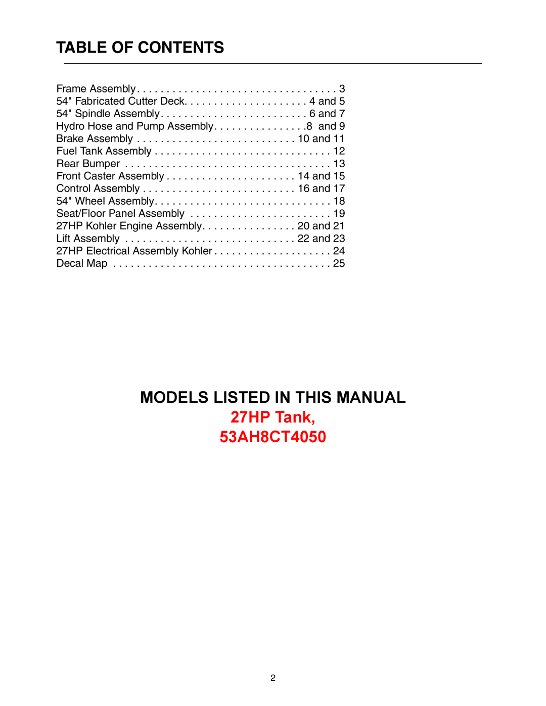 Cub Cadet 53AH8CT4050 manual Table of Contents 