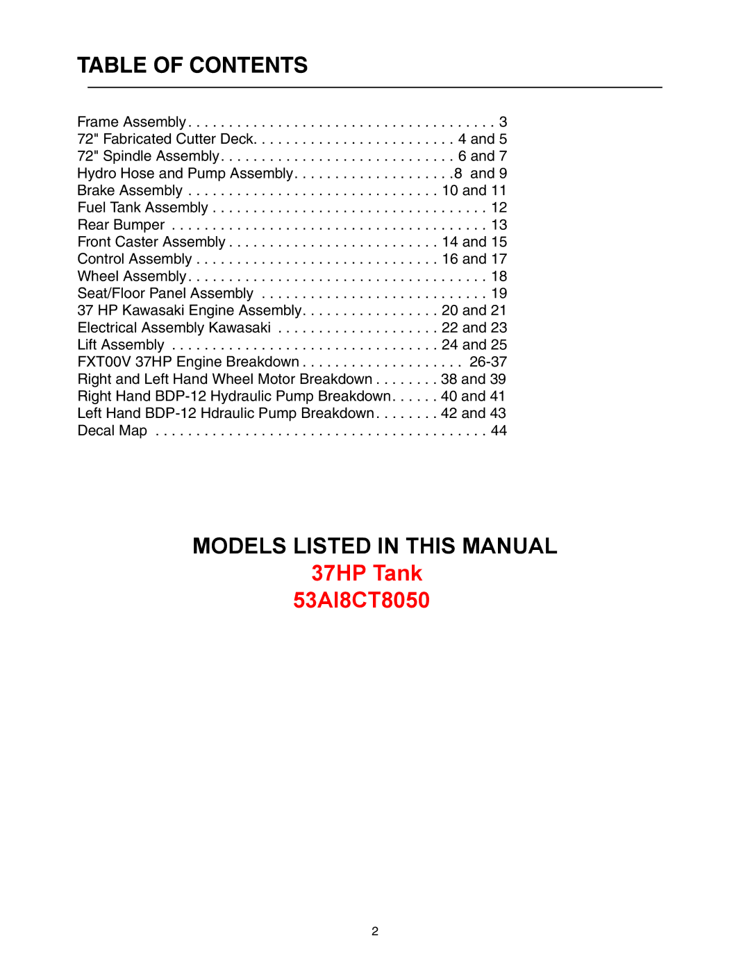 Cub Cadet 53AI8CT8050 manual Table of Contents 