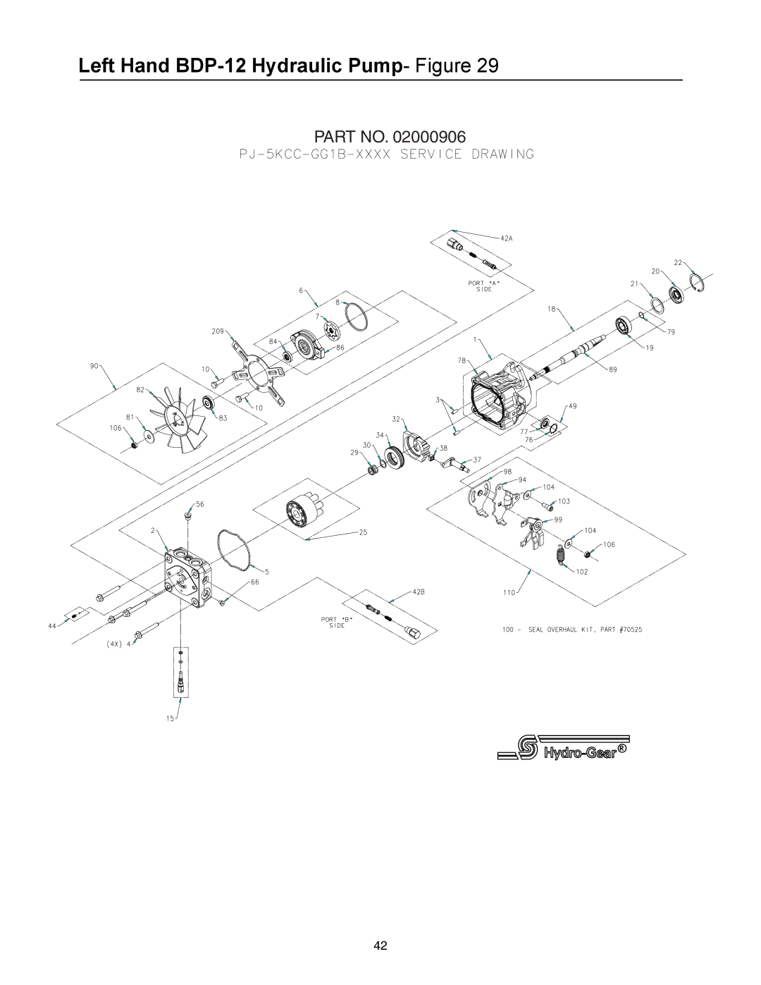 Cub Cadet 53AI8CT8050 manual Left Hand BDP-12 Hydraulic Pump- Figure 