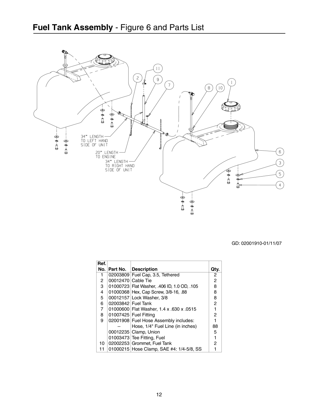 Cub Cadet 53AI8CTW750 manual Fuel Tank Assembly and Parts List 