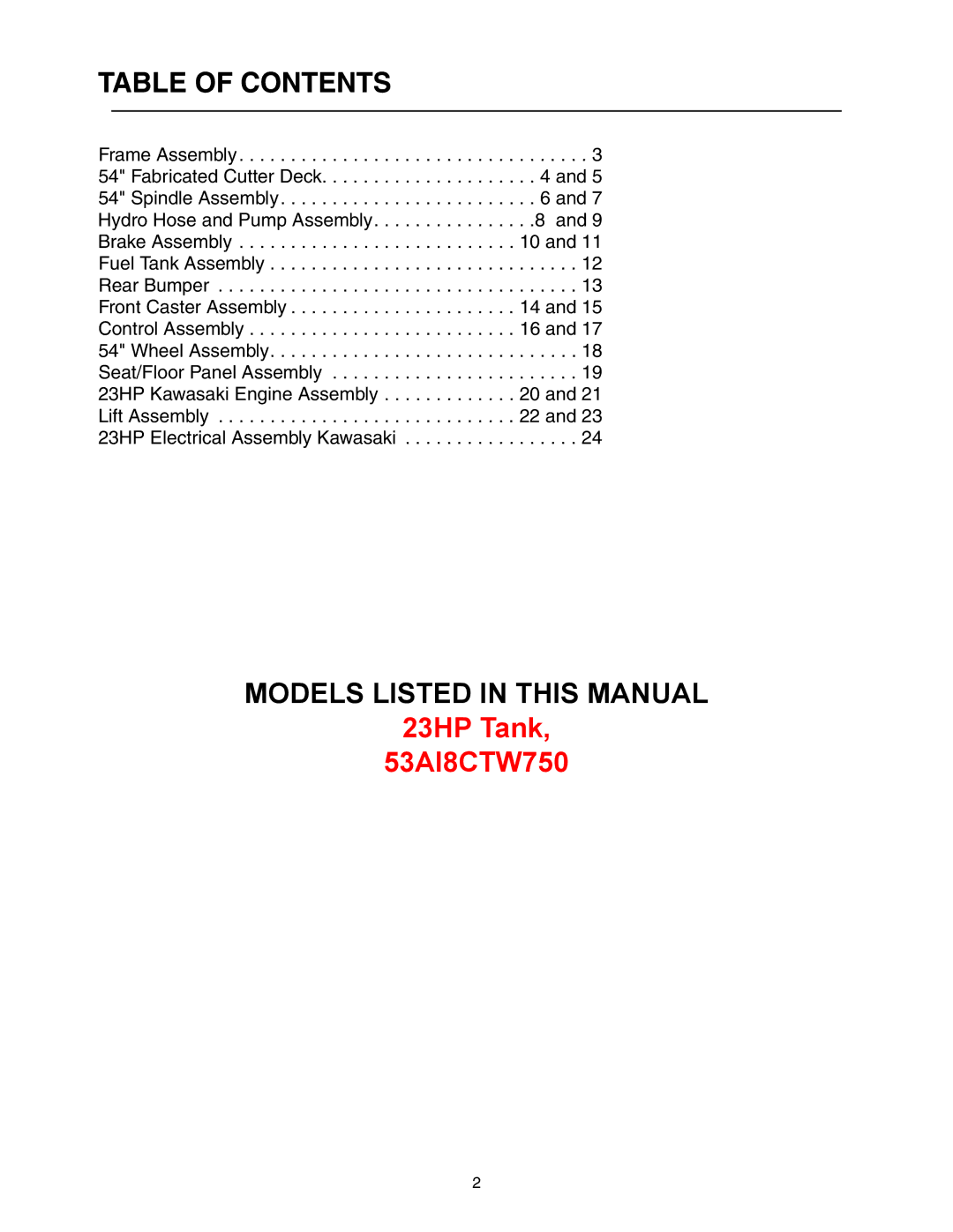 Cub Cadet 53AI8CTW750 manual Table of Contents 