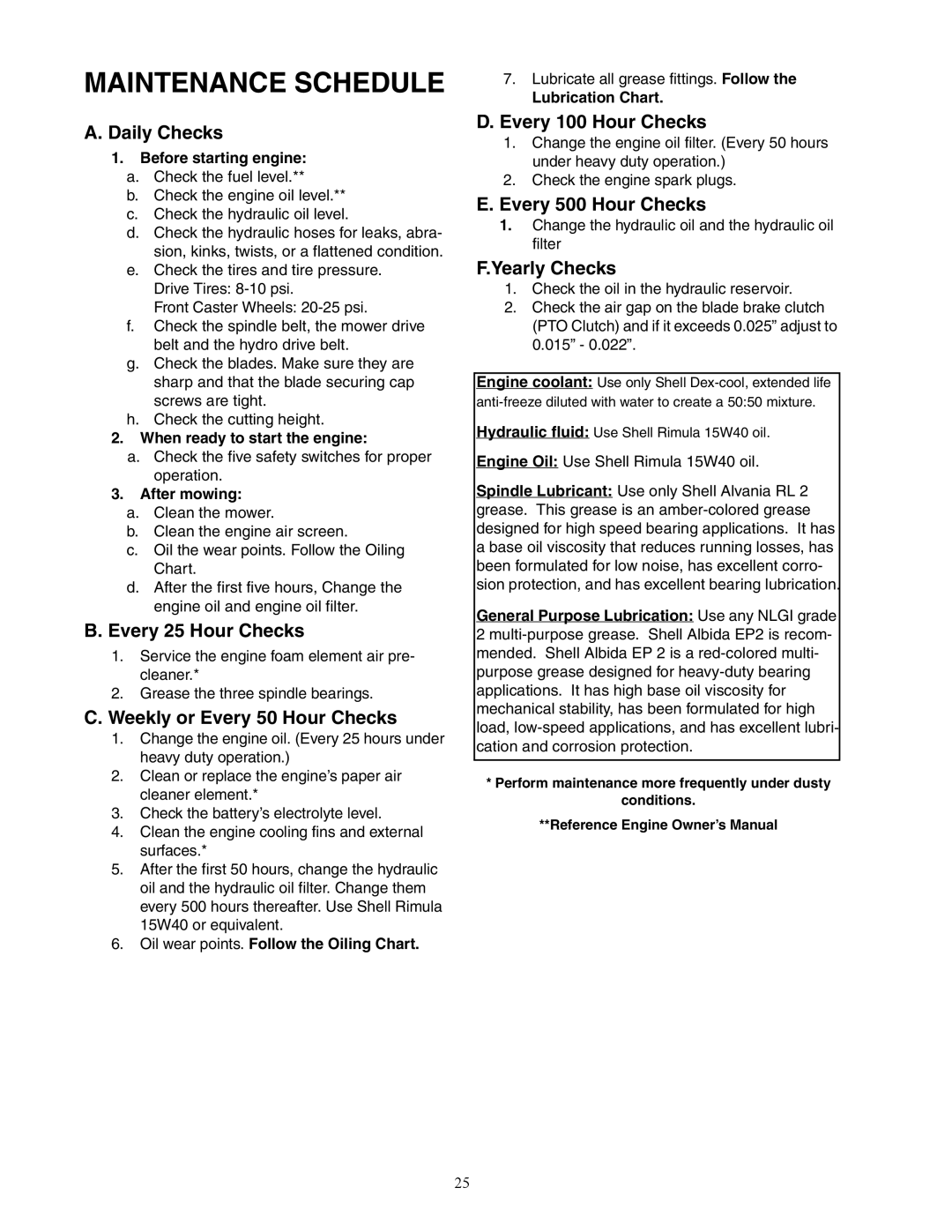 Cub Cadet 53AJ8CT6050 service manual Maintenance Schedule 