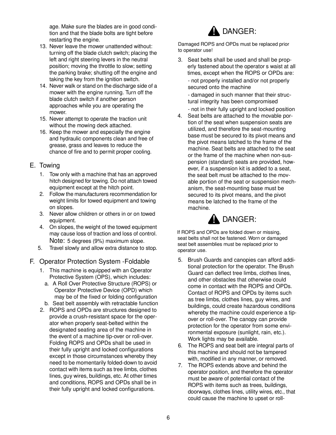 Cub Cadet 53AJ8CT6050 service manual Towing, Operator Protection System -Foldable 