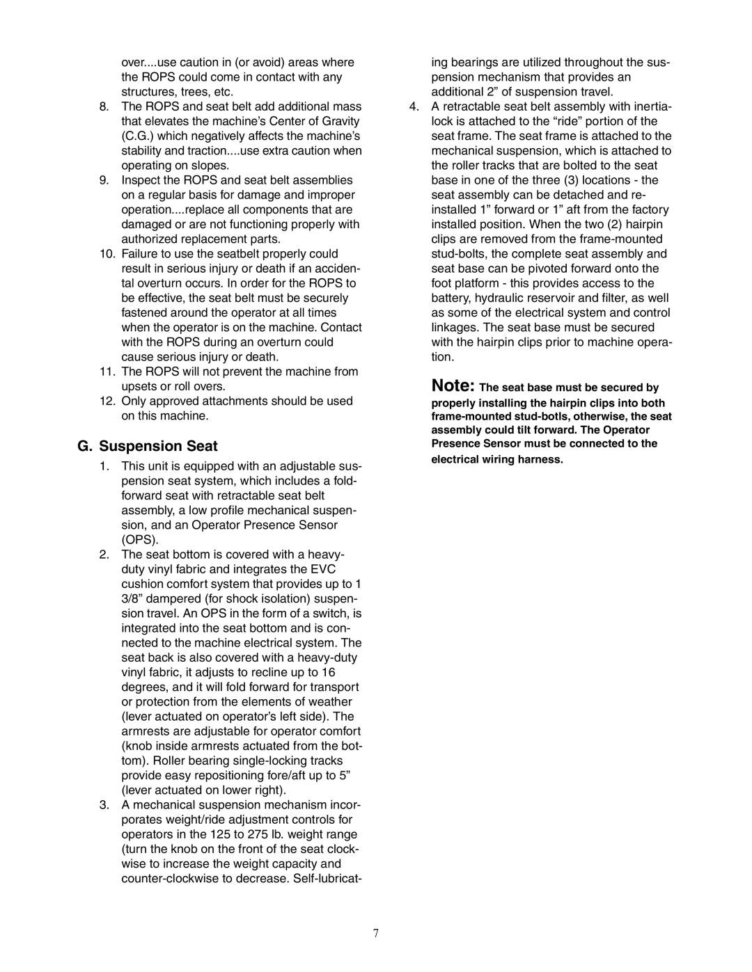 Cub Cadet 53AJ8CT6050 service manual Suspension Seat 