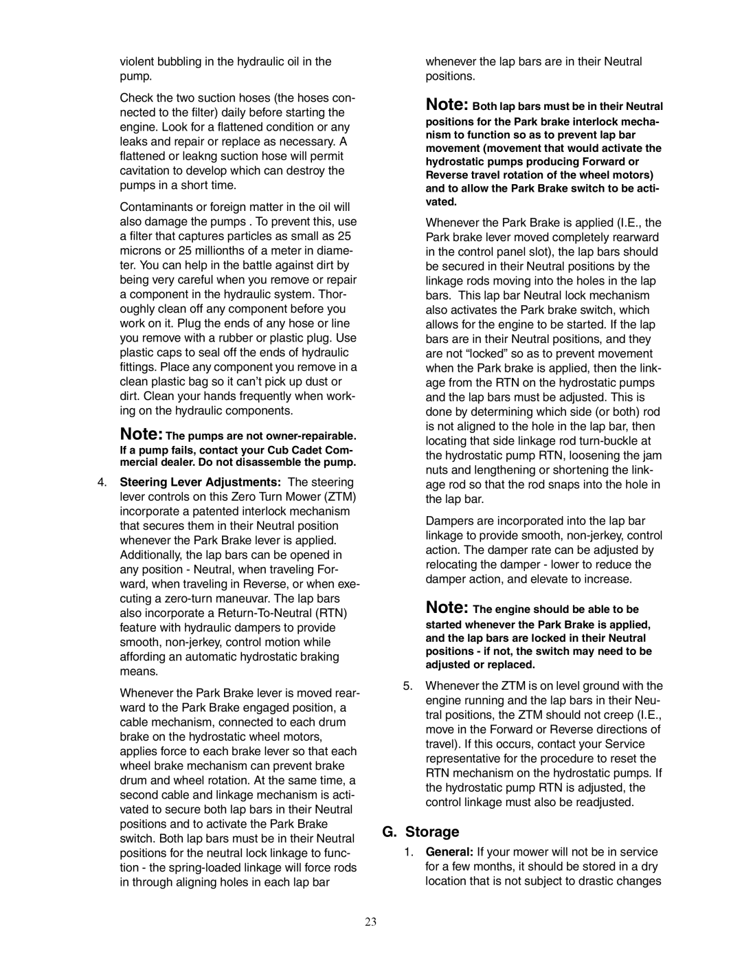 Cub Cadet 53AJ8CTX750 service manual Storage 