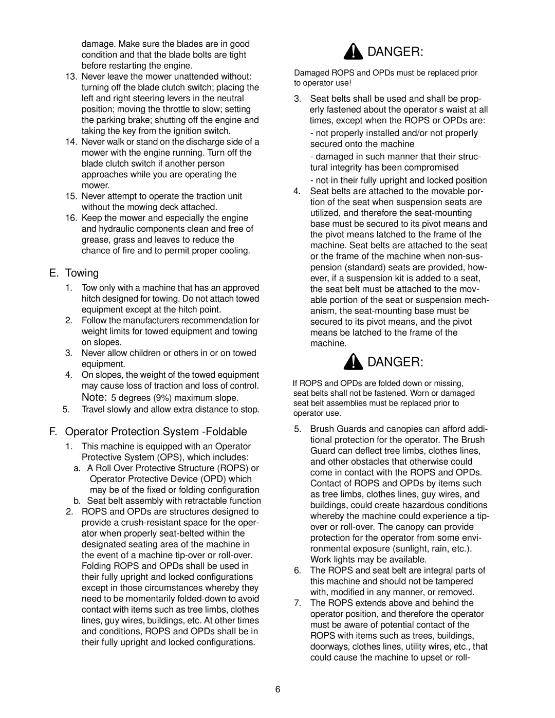 Cub Cadet 53AJ8CTX750 service manual Towing, Operator Protection System -Foldable 