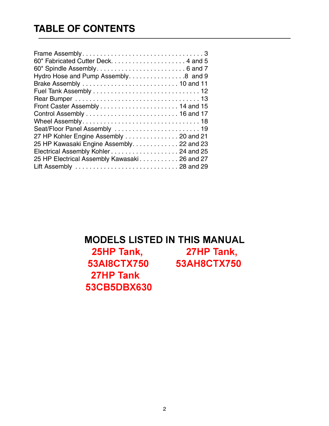 Cub Cadet 53AI8CTX750, 53CB5DBX630, 53AH8CTX750 manual Table of Contents 