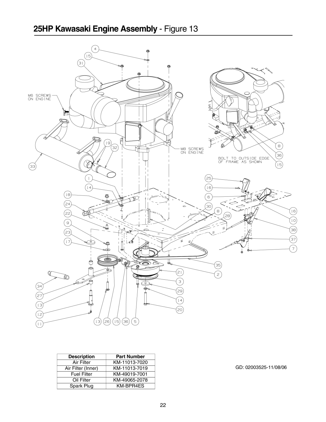 Cub Cadet 53AH8CTX750, 53CB5DBX630, 53AI8CTX750 manual 25HP Kawasaki Engine Assembly Figure 