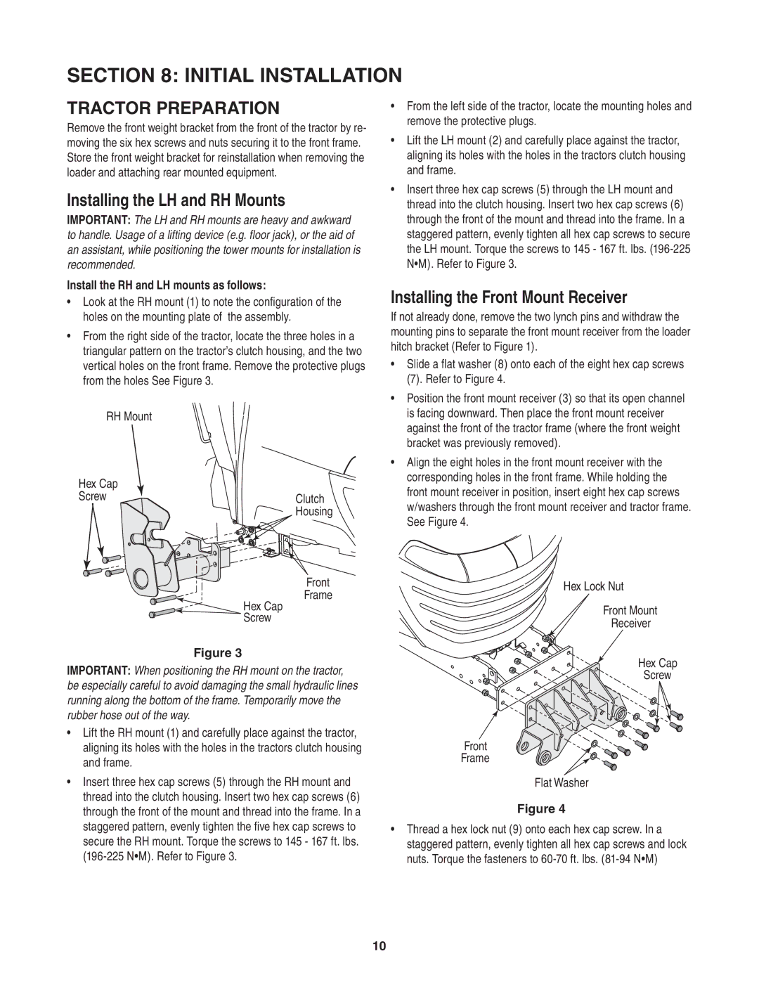 Cub Cadet 59A40003727 manual Initial Installation, Tractor Preparation, Installing the LH and RH Mounts 